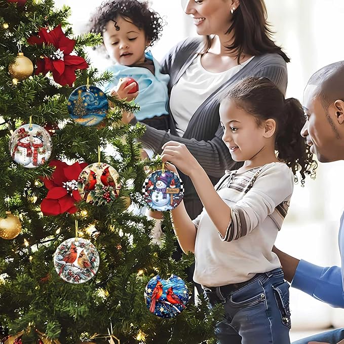 Snowman Cardinal Ornaments Believe Round Ceramic Ornament Christmas Keepsake Decor for Christmas Tree Winter Holiday Xmas Gift for Women Men Hanging Ornament 3"