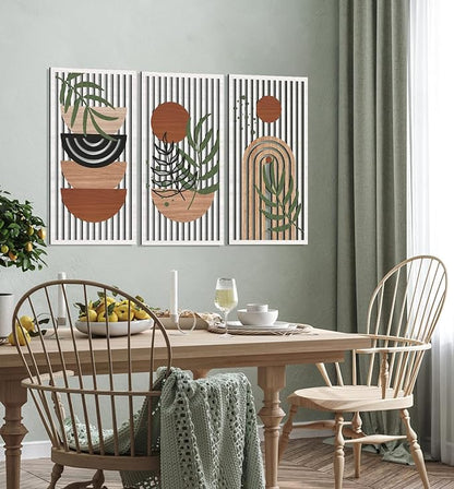 IARTTOP Large Boho Wood Wall Art Abstract Mid Century Wall Art Geometric Boho Wall Decor for Living Room Bedroom Office 16x32 Inch Set Of 3
