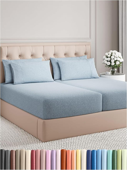 CGK Linens Split King 7 Piece Sheet Set - Cooling Sheets for Hot Sleepers - Hotel Luxury Bedding Set with 8-16 Inch Deep Pockets - 1 Flat & 2 Fitted & 4 Pillowcases - Soft & Wrinkle Free - Split King