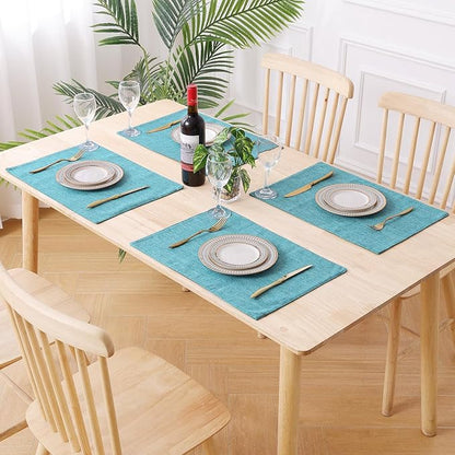 homing Light Blue Cotton Linen Blend Placemats for Dining Table Set of 4 – Washable Farmhouse Kitchen Mats for Indoors & Outdoors, Easy to Clean, 13 x 19 Inch