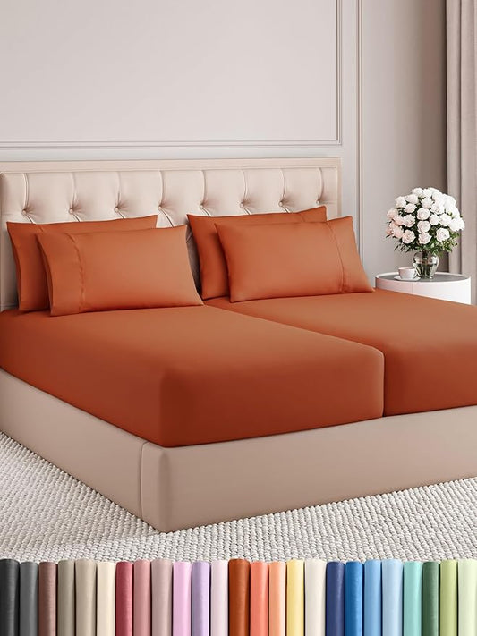 CGK Linens Split King 7 Piece Sheet Set - Cooling Sheets for Hot Sleepers - Hotel Luxury Bedding Set with 8-16 Inch Deep Pockets - 1 Flat & 2 Fitted & 4 Pillowcases - Soft & Wrinkle Free - Split King