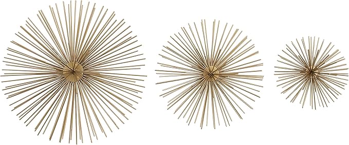 Deco 79 Metal Starburst 3D Short Spike Wall Decor, Set of 3 6", 9", 12"W, Gold