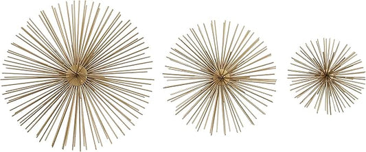 Deco 79 Metal Starburst 3D Short Spike Wall Decor, Set of 3 6", 9", 12"W, Gold