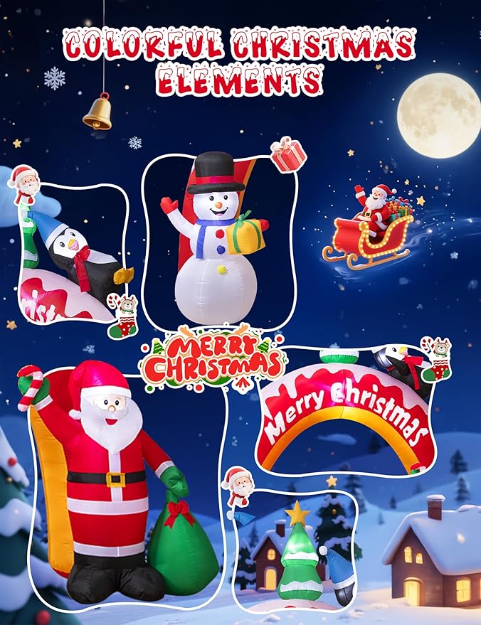 10FT Christmas Inflatables Archway with Santa Claus, Snowman & Christmas Tree, Large Blow Up Outdoor Decorations with 5 LED Lights, Self-Inflate Christmas Arch for Yard Lawn Patio Holiday Decoration