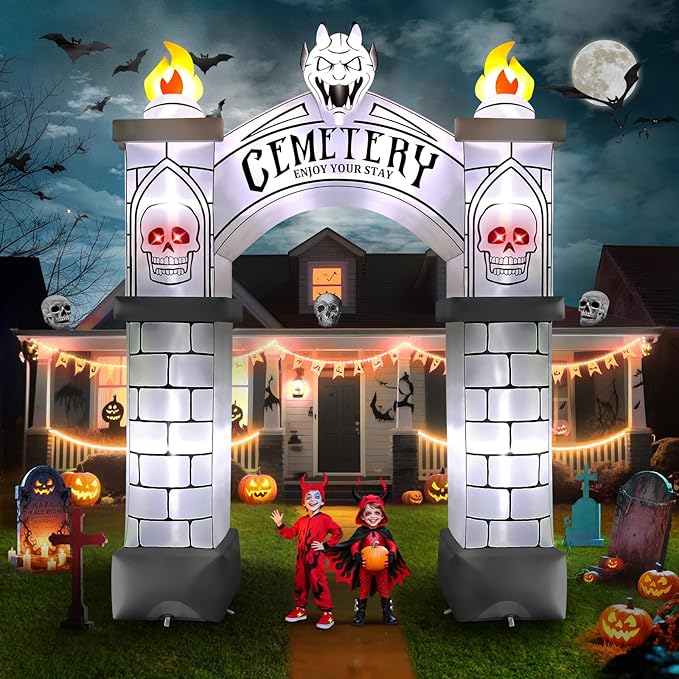 Kalolary 10FT Halloween Archway Inflatables, Giant Haunted Cemetery Arch Inflatable with LED Lights Scary Halloween Outdoor Blow Up Decoration for Yard Garden Lawn Holiday Party Decors