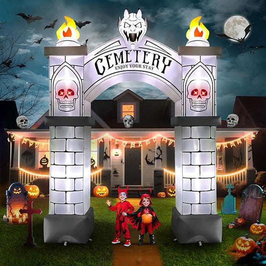Kalolary 10FT Halloween Archway Inflatables, Giant Haunted Cemetery Arch Inflatable with LED Lights Scary Halloween Outdoor Blow Up Decoration for Yard Garden Lawn Holiday Party Decors
