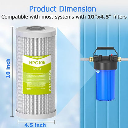 0.2 Micron 10" x 4.5" Water Filter with Pleated Polyester & Activated Carbon Block Composite Water Filter, Compatible with HHB10 and 10" Big Housings for Whole House, RVs, Boats - 2 Pack