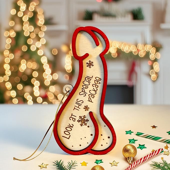 Look at This Special Package Novelty Christmas Ornament - Fun and Quirky Wooden Penis-Shaped Holiday Decoration - Easily Add A Name in Penis-Shaped Ornament with Oil Marker (Marker Not Included)