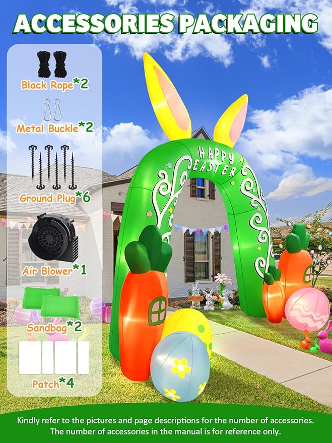 Kalolary 12FT Easter Arch Inflatables Outdoor Decorations, Cute Bunny Rabbit with Eggs Easter Inflatable Built in LED Lights Blow Ups for OutsideHoliday Party,Outdoor,Garden,Yard Lawn Decor