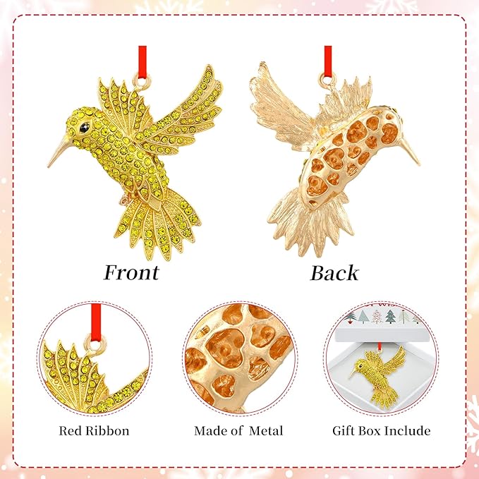 PETCEE Hummingbird Ornaments for Christmas Tree - Gold Bird Christmas Ornament Metal Hummingbird Ornaments Hanging Decor Keepsake Gifts for Women Mother Wife Grandma Friends