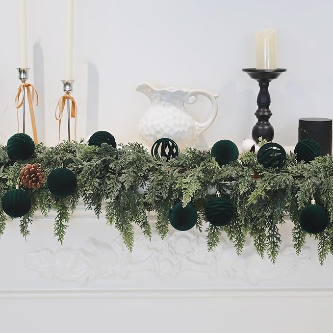 6inch Big Velvet Christmas Ornaments for Xmas Trees, 2 pcs Flocked Christmas Balls Sets for Holiday Decor