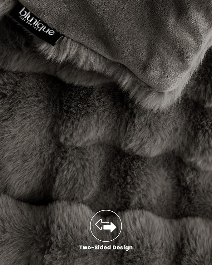 Ultra Soft Cozy Faux Fur Throw Blanket-Fuzzy Plush Thick Bubble Blanket, Fluffy Blanket for Couch, Sofa, Bedroom, and Living Room, 50x60 Inches, Dark Grey