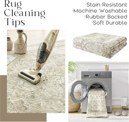 Boho Runners for Hallway,3x10 Non Slip Washable Neutral Rustic Modern Farmhouse Persian Runner Rugs for Kitchen, 3 x 10, Light Tan Brown and Beige Coffee