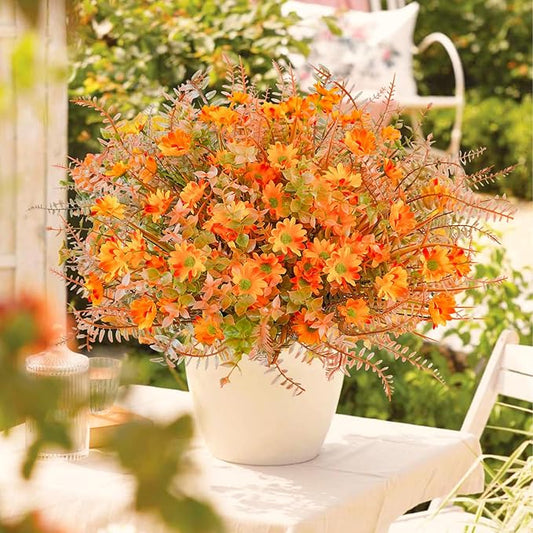 24 Pcs Artificial Fall Flowers for Outdoors Fake Fall Flowers UV Resistant Faux Fall Mums Plants Autumn Decor for Outside Home Planter Front Porch Garden