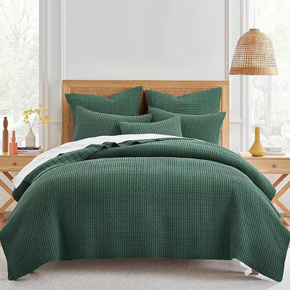 Levtex Home Mills Waffle King/Cal King Quilt Set (106x92in) with 2 Pillow Shams (36x20in) - Forest Green - 100% Cotton King Size Quilt Bedding Set - Lightweight, Soft, Pre-Washed