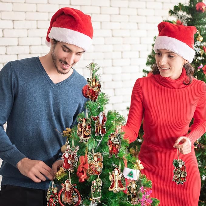 Suzile 36 Pcs Christmas Wooden Ornaments Vintage Christmas Tree Decorations Santa Claus Ornaments for Tree Wreaths Xmas Hanging Wood Cutouts Decor for Farmhouse Home Winter Holiday Party Favors