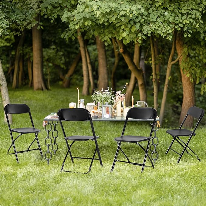 Sweetcrispy Folding Chair 8 Pack, Plastic Foldable Chairs with 330-Pound Capacity, Sturdy Metal Portable Chair, Easy to Use and Store, Outdoor and Indoor, for Home, Office, Party, Comfy, Black