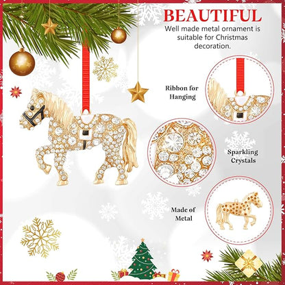 WhatSign Horse Christmas Ornament - Metal Tree Decoration With Rhinestones, Gold Hanging Farmhorse Animal Decor, Gifts for Girls and Horse Lovers