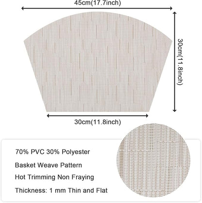 SHACOS Placemats for Round Table Set of 4 Wedge Shaped Placemats Heat Resistant Woven Vinyl PVC Table Mats Wipeable (4, Beige)