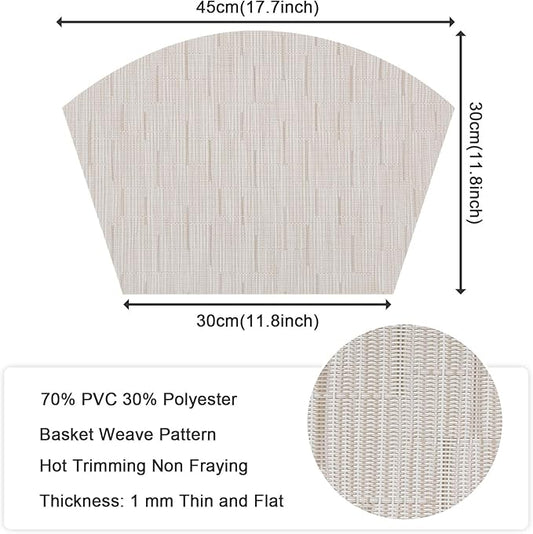 SHACOS Placemats for Round Table Set of 4 Wedge Shaped Placemats Heat Resistant Woven Vinyl PVC Table Mats Wipeable (4, Beige)