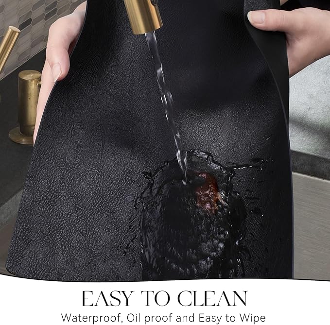 MOSAYT Vinyl Placemats Set of 12-12 X 17 Inch - Faux Leather 100% Waterproof Oil-Proof Wipeable PU Place Mats, Heat Resistant Reversible Table Mats for Kitchen, Dining, Outdoor (Black)