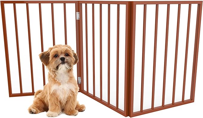 Pet Gate - 3-Panel Indoor Foldable Dog Fence for Stairs or Doorways - 54x24-Inch Retractable Wood Freestanding Dog Gates by PETMAKER (Mahogany)