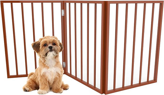Pet Gate - 3-Panel Indoor Foldable Dog Fence for Stairs or Doorways - 54x24-Inch Retractable Wood Freestanding Dog Gates by PETMAKER (Mahogany)