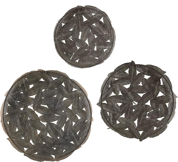 Madison Park Rossi Feather Metal Wall Décor, Metallic Painted Round Iron Discs, Small, Medium, Large Modern Art Sculplture Decortive Plates for Transitional, Home, Living Room, Office - Spice