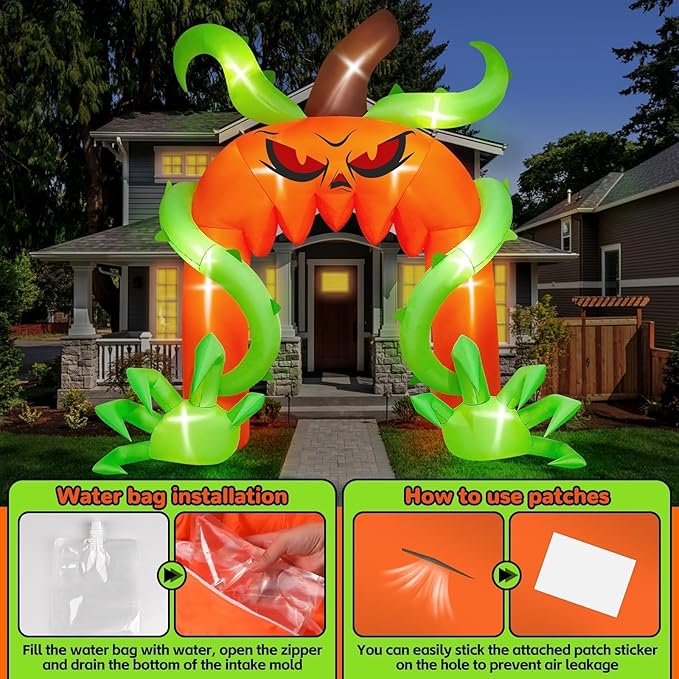 Kalolary 12FT Halloween Archway Inflatables, Giant Pumpkin Arch Inflatable with LED Light Scary Halloween Outdoor Blow Up Decoration for Lawn Garden Yard Holiday Party Decor