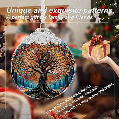 Tree of Life Stained Glass Christmas Ornament - Hanging Ornaments for Christmas Tree Decorations -Holiday Keepsake Present Exchange Idea -2