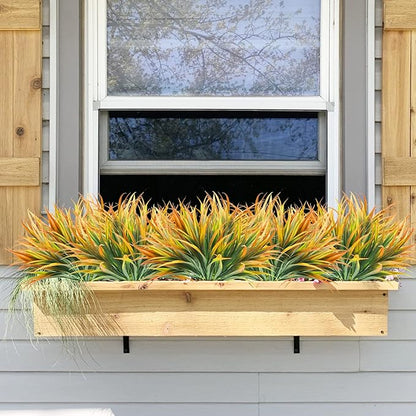 Artificial Fake Grass,12PCS Outdoor Faux Grasses Plastic Plants Greenery UV Resistant for Outside Home Windowbox Garden Office Patio Hanging Planter Front Porch Fall Décor (Yellow)