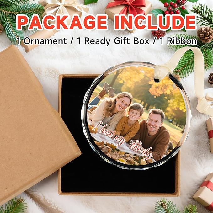 Personalized Christmas Ornaments with Photo - Custom Picture Text Ornament for Christmas 2025, Customized Crystal Xmas Tree Decor - Wedding Gifts for Couples, Engagement Gifts for Couples