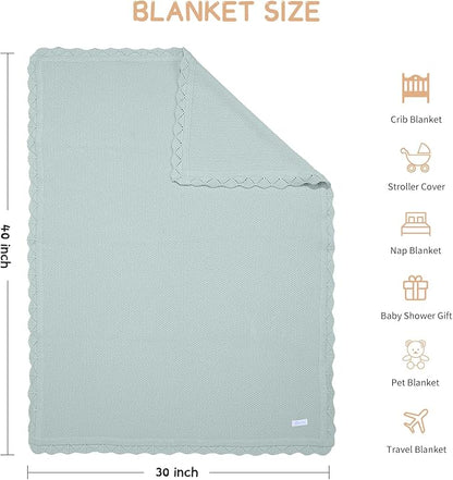 Cotton Baby Blankets 100% Knit Soft Warm Lace Toddler Newborn Nursery Receiving Blankets,30 X 40 Inches, Green