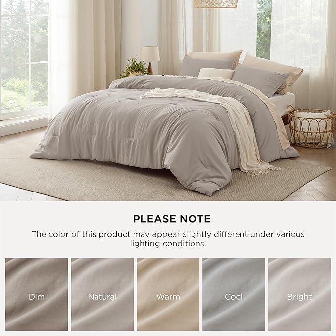 Bedsure Queen Size Comforter Set, Linen Soft Prewashed Bedding for All Seasons, 3 Pieces GentleSoft™ Warm Down Alternative Bed Set, 1 Lightweight Comforter (90"x90") and 2 Pillowcases (20"x26")