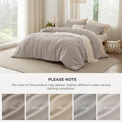 Bedsure Queen Size Comforter Set, Linen Soft Prewashed Bedding for All Seasons, 3 Pieces GentleSoft™ Warm Down Alternative Bed Set, 1 Lightweight Comforter (90"x90") and 2 Pillowcases (20"x26")