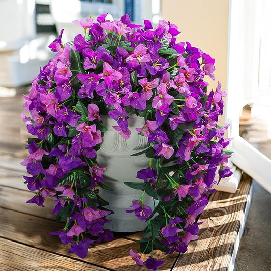 Faux Bougainvillea Artificial Flowers Plants for Outdoor Outside Spring Decoration, 2pcs Fake Silk Long Trailing Vines UV Resistant Realistic for Front Door Porch Planter Urn Patio Balcony Yard, Mix
