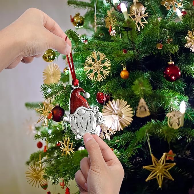Christmas Ornaments, 2025 Solid Pewter Christmas Tree Ornament Handcrafted Metal DIY Hanging Craft Collectibles for Xmas Trees Home Party Party Gifts (Santa Gnome)