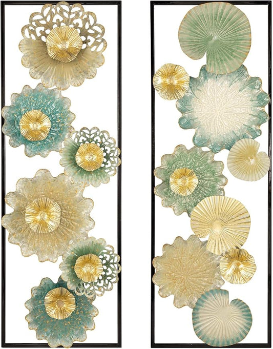 Metal Wall Art, Set of 2 Large Mordern Rectangular Wall Panels, Abstract Minimalist Flower Wall Décor for Living Room, Bedroom, Kitchen, Hallway Decoration