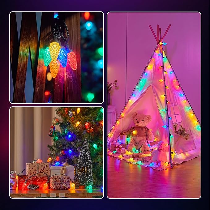 2-Set C9 LED Christmas Lights Outdoor, 97ft 150 LED Waterproof Decorative Light Strand, Extendable Green Wire String Lights for House, Roof, Christmas Tree, Patio, Party Decoration, Multicolor