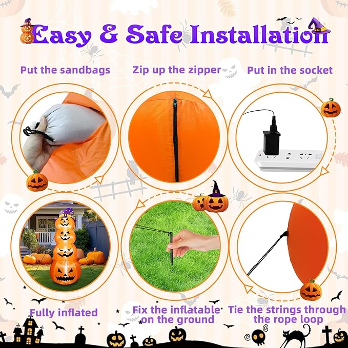B&D 8FT Halloween Inflatable Outdoor Decoration Stacked Pumpkins with Witch’s Hat, Inflatable Halloween Decorations Blow up Pumpkin Built-in LEDs for Holiday Party Indoor Outdoor Yard Garden Lawn