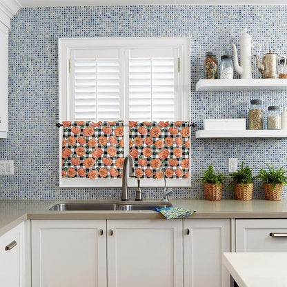 Fall Kitchen Curtains and Valances Set, Thanksgiving Halloween Pumpkins Small Windows Treatments Tiers Half/Short Curtains forCafe /Living Room/Bedroom 54x24 in, Farmhouse Black White Buffalo Plaid
