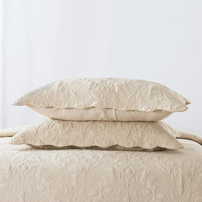 HoneiLife Oversized Bedspread Quilt Sets - 3 Piece California King Quilt Microfiber Bedspreads Reversible Coverlets Lightweight Bed Cover Paisley Bedding Sets All Season Quilts-111 x106-Khaki