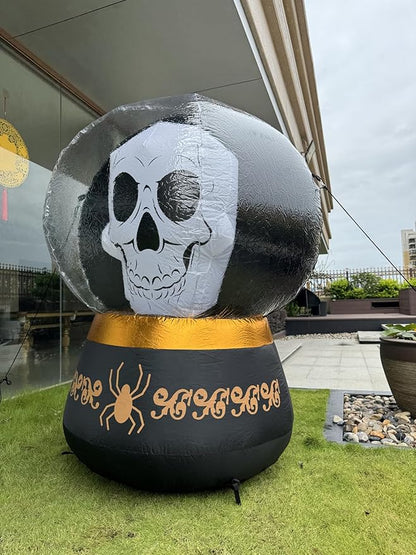 Halloween Inflatable Skull Crystal Ball Decoration - Giant Outdoor Yard Prop, Blow Up Yard Decoration Clearance with LED Lights Built-in for Holiday/Party/Yard/Garden