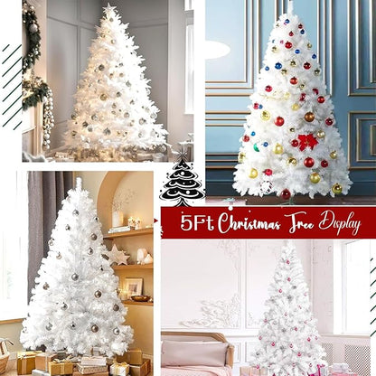 5ft Artificial Christmas Tree, Arbol de Navidad with 600 Branch Tips, Premium North Valley Spruce with Foldable Base Stand, Xmas Tree for Home, Office,Party Decoration-White