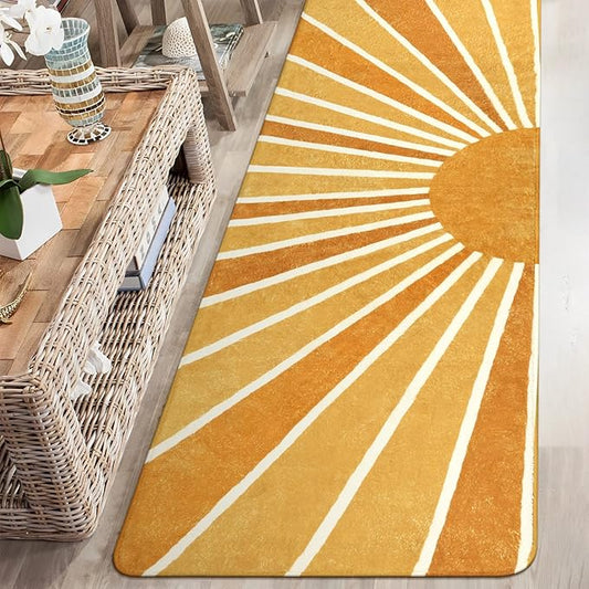 Lahome Boho Hallway Runner Rug - 2x6 Non-Slip Washable Laundry Room Rug Low-Pile Soft Throw Area Rugs for Bedroom Rainbow Sun Print Abstract Carpet Runners for Kitchen Entryway Bathroom Living Room