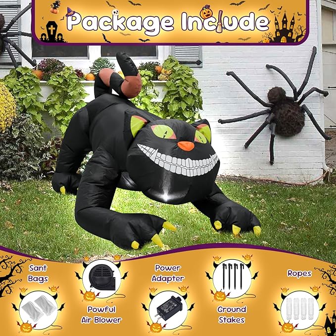 4FT Black Cat Halloween Inflatable Decoration Halloween Scary Blow Up Decor with LED Lights Indoor Outdoor Yard Graden Party Holiday Decoration