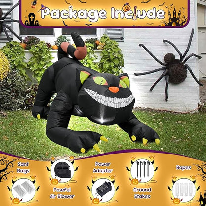 4FT Black Cat Halloween Inflatable Decoration Halloween Scary Blow Up Decor with LED Lights Indoor Outdoor Yard Graden Party Holiday Decoration