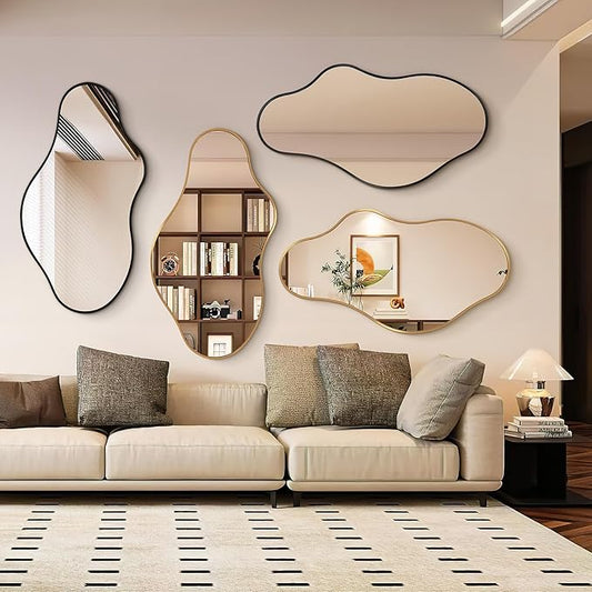 Irregular Wall Mirror - Wall Mirrors Decorative 20"x 36" Asymmetrical Abstract Mirror Aviation Aluminum Alloy Frame Unique for Bathroom, Bedroom, Living Room, Cloakroom, Entryway Black