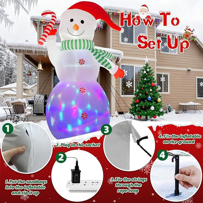 B&D 12FT Giant Christmas Inflatables Snowman Outdoor Decorations, Christmas Blow Up Snowman Inflatables Yard Decoration with Rotating Colorful LED Lights for Holiday Party Garden Yard Outdoor Décor