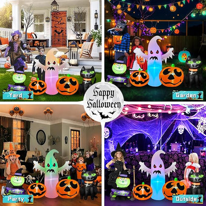 8FT Long Halloween Inflatable Outdoor Decorations Pumpkin Ghost and Black Cat Inflatable Yard Decoration with Build in LEDs Blow Up Ghost for Indoor Outdoor Party Lawn Yard Garden Decor